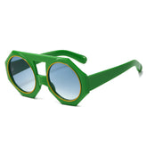 (6 PACK) Wholesale Sunglasses New Arrival Candy Unique Oversized Vintage Double Bridge Fashion 2024 - BulkSunglassesWholesale.com - Green Frame Blue Black Lens